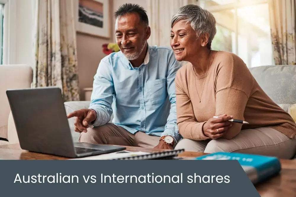Australian vs international shares Mature age women looking at a laptop